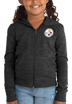 New Era Pittsburgh Steelers Girls Black Reverse Space Dye French Terry Long Sleeve Full Zip Jacket