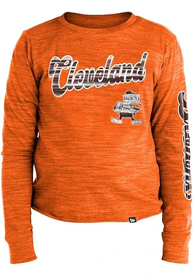 Brownie  New Era Cleveland Browns Girls Orange Foil Space Dye Cropped Crew Retro Long Sleeve T-shi..