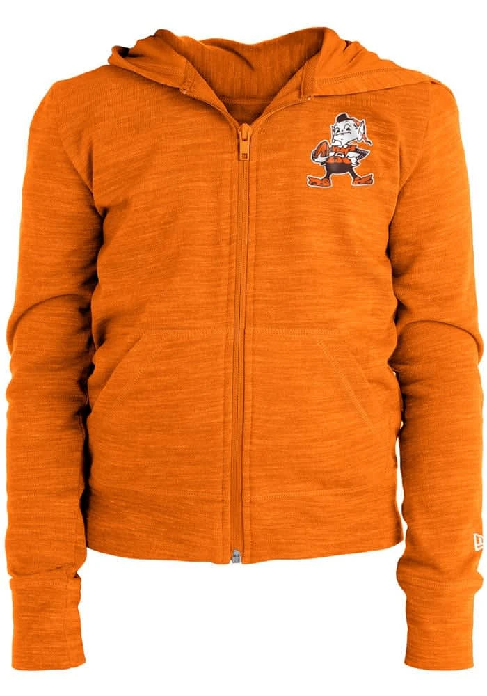 Brownie New Era Cleveland Browns Girls Orange Reverse Space Dye French Terry Retro Long Sleeve Fu..