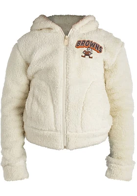 Brownie  New Era Cleveland Browns Girls Ivory Sherpa Hooded Knit Retro Long Sleeve Full Zip Jacket