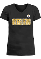 New Era Pittsburgh Steelers Girls Black Flip Sequin Short Sleeve Fashion T-Shirt
