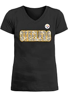 New Era Pittsburgh Steelers Girls Black Flip Sequin Short Sleeve Fashion T-Shirt