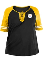 New Era Pittsburgh Steelers Womens Black Lace Up Design Short Sleeve T-Shirt