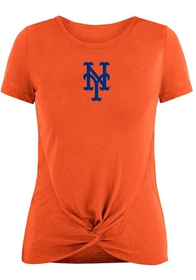 New Era York Mets Womens Orange Front Twist Short Sleeve T-Shirt