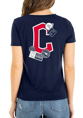 New Era Cleveland Guardians Womens Navy Blue Front Knot Short Sleeve T-Shirt