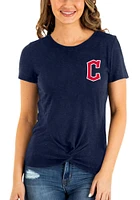 New Era Cleveland Guardians Womens Navy Blue Front Knot Short Sleeve T-Shirt