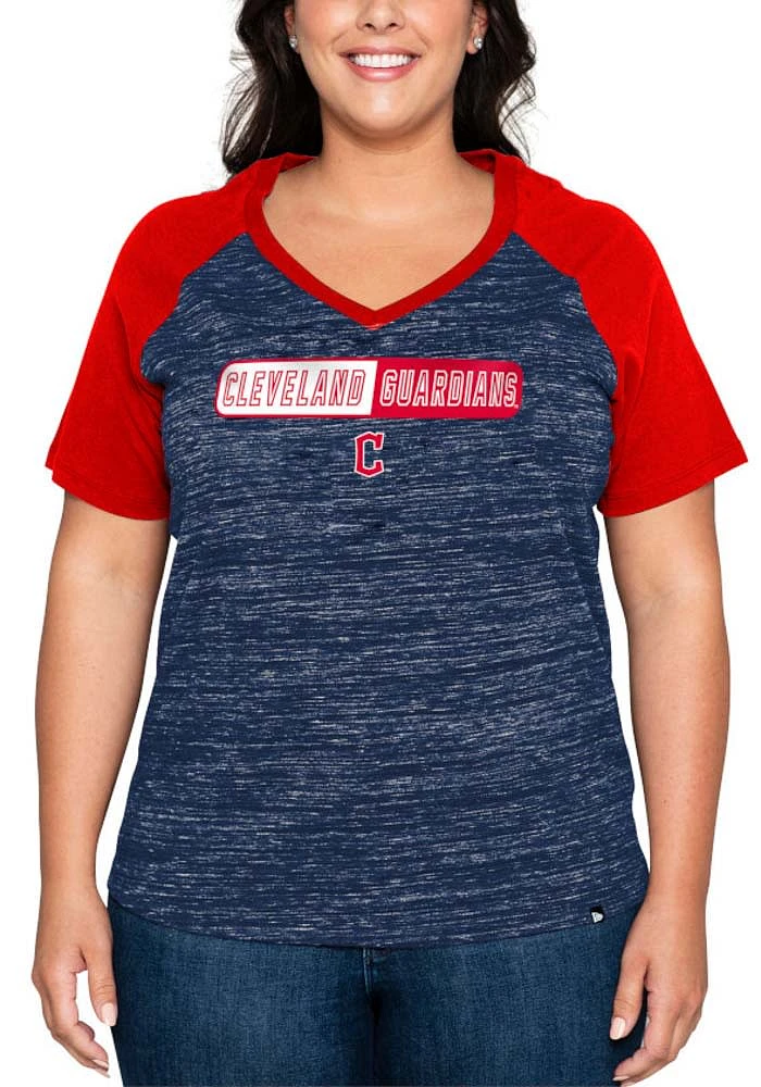 New Era Cleveland Guardians Womens Navy Blue Raglan Short Sleeve T-Shirt
