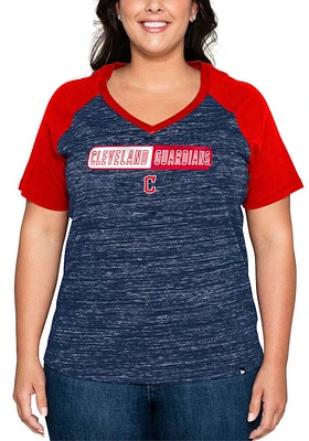 New Era Cleveland Guardians Womens Navy Blue Raglan Short Sleeve T-Shirt
