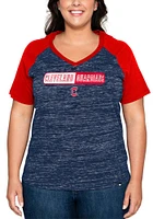 New Era Cleveland Guardians Womens Navy Blue Raglan Short Sleeve T-Shirt