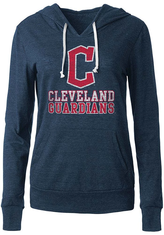 New Era Cleveland Guardians Womens Navy Blue Bi Blend Design Hooded Sweatshirt