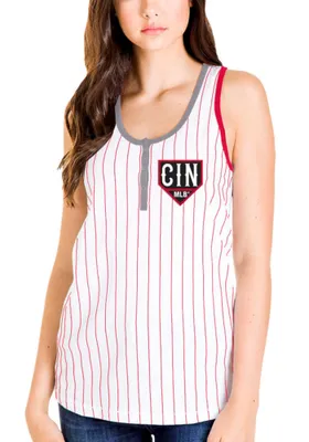 Cincinnati Reds Womens White Racer Tank Top