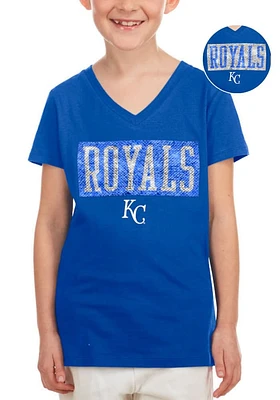 New Era Kansas City Royals Girls Flip Sequin Vneck Short Sleeve Fashion T-Shirt
