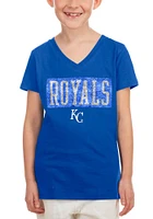 New Era Kansas City Royals Girls Flip Sequin Vneck Short Sleeve Fashion T-Shirt