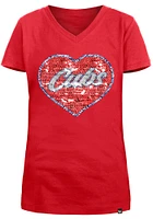 New Era Chicago Cubs Girls Red Flip Sequin Vneck Heart Short Sleeve Fashion T-Shirt
