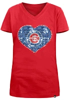 New Era Chicago Cubs Girls Red Flip Sequin Vneck Heart Short Sleeve Fashion T-Shirt