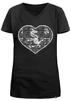 New Era Chicago White Sox Girls Black Flip Sequin Vneck Heart Short Sleeve Fashion T-Shirt