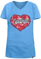 New Era St Louis Cardinals Girls Light Blue Flip Sequin Vneck Heart Short Sleeve Fashion T-Shirt