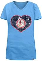 New Era St Louis Cardinals Girls Light Blue Flip Sequin Vneck Heart Short Sleeve Fashion T-Shirt