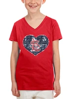 New Era St Louis Cardinals Girls Red Flip Sequin Vneck Heart Short Sleeve Fashion T-Shirt