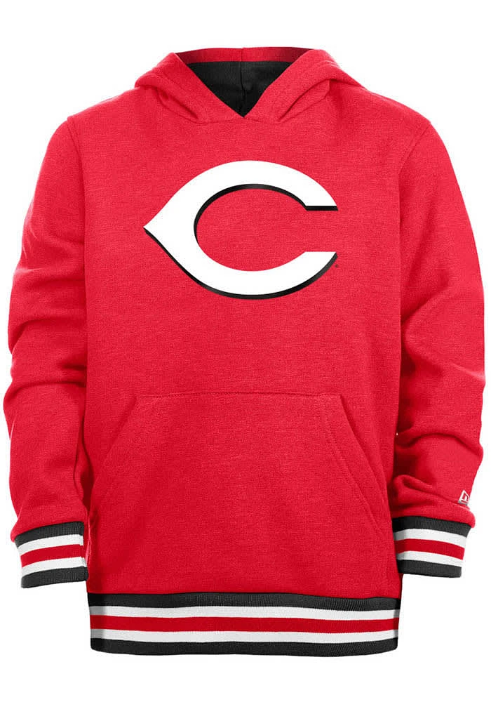 New Era Cincinnati Reds Youth Red Wordmark Stripe Long Sleeve Hoodie