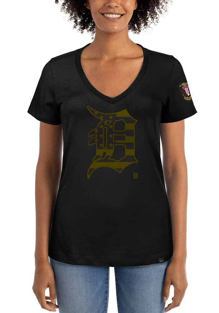 New Era Detroit Tigers Womens Black Armed Forces Short Sleeve T-Shirt