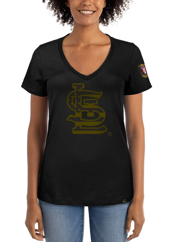 New Era St Louis Cardinals Womens Black Armed Forces Short Sleeve T-Shirt