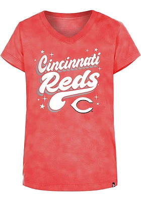 New Era Cincinnati Reds Girls Red Enzyme Wash Wordmark Short Sleeve Tee