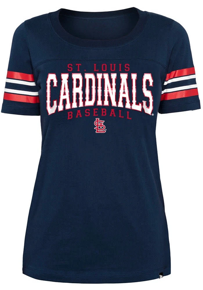 New Era St Louis Cardinals Womens Navy Blue Sleeve Striped Short T-Shirt