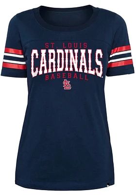 New Era St Louis Cardinals Womens Navy Blue Sleeve Striped Short T-Shirt