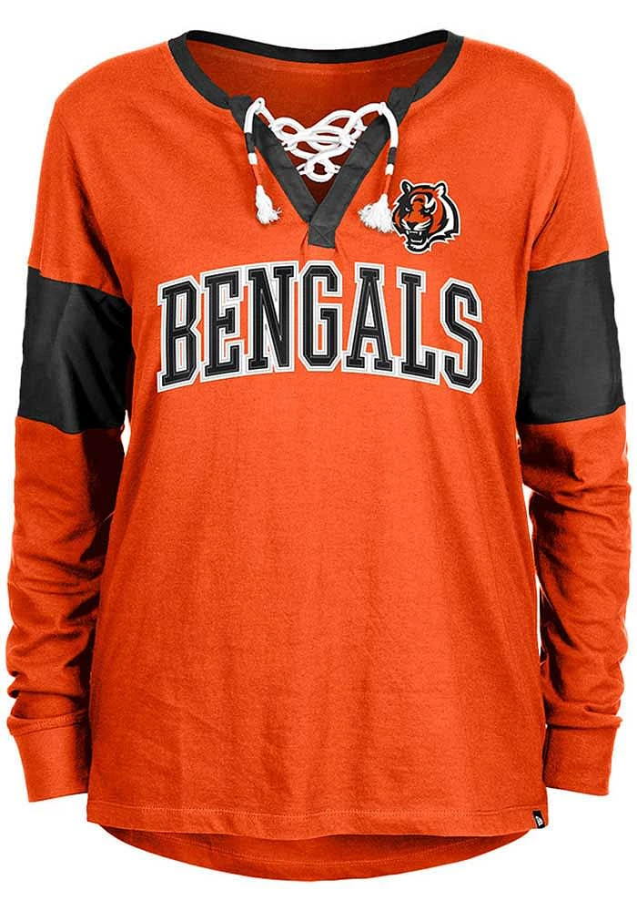 New Era Cincinnati Bengals Womens Orange Lace Up Wordmark LS Tee