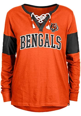 New Era Cincinnati Bengals Womens Orange Lace Up Wordmark LS Tee