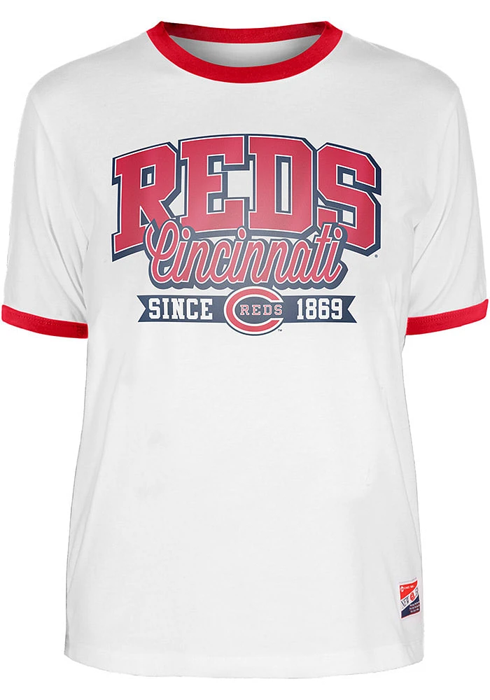 New Era Cincinnati Reds Womens White Ringer Short Sleeve T-Shirt