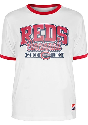 New Era Cincinnati Reds Womens White Ringer Short Sleeve T-Shirt