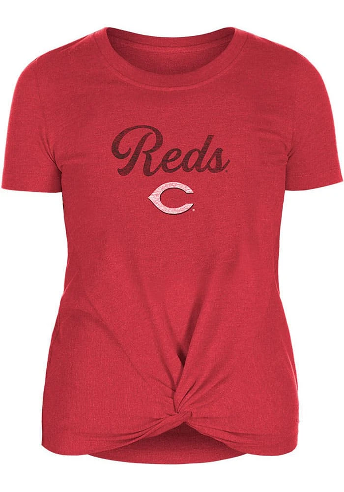 New Era Cincinnati Reds Womens Red Front Knot Short Sleeve T-Shirt