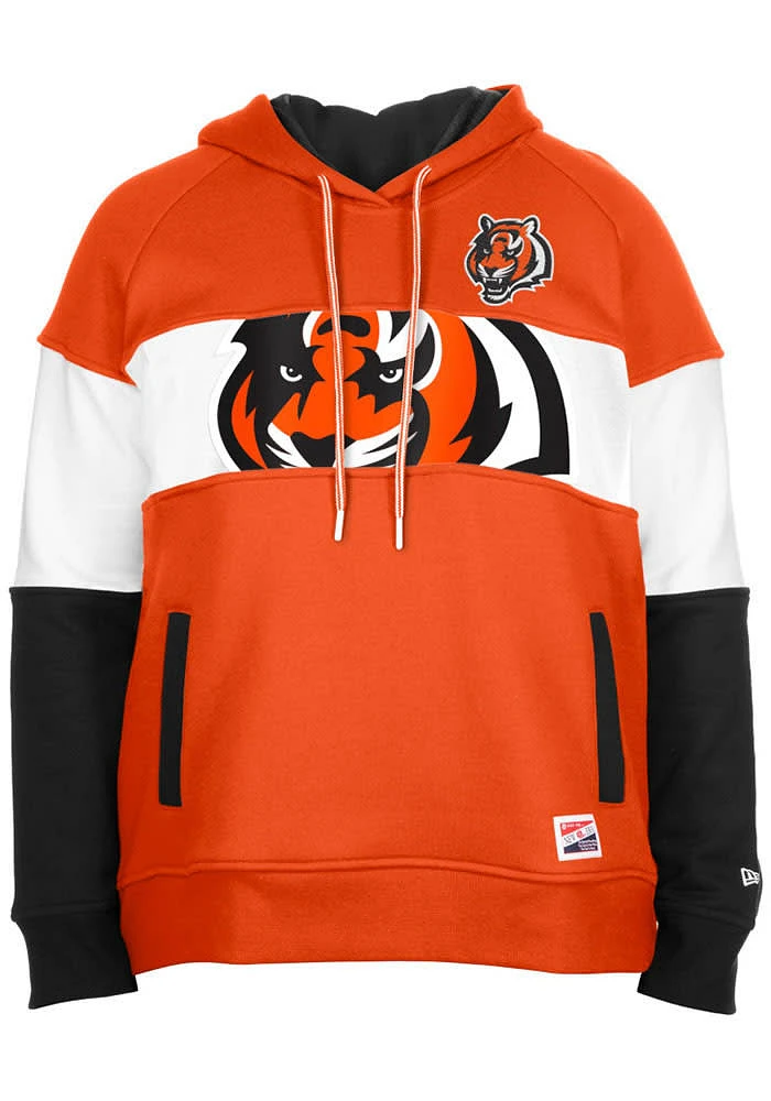 New Era Cincinnati Bengals Womens Orange Colorblock Hooded Sweatshirt