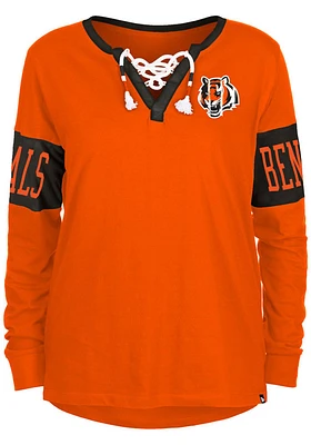 New Era Cincinnati Bengals Womens Orange Lace Up Design LS Tee