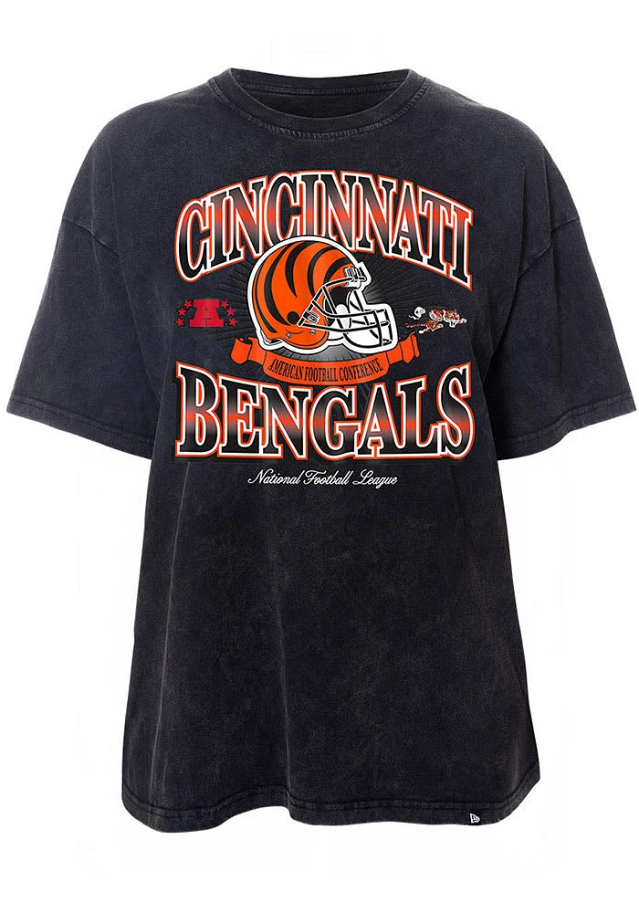 New Era Cincinnati Bengals Womens Black Washed Helmet Short Sleeve T-Shirt