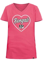 New Era Cincinnati Bengals Girls Pink Glitter primary Logo Heart Short Sleeve Fashion T-Shirt