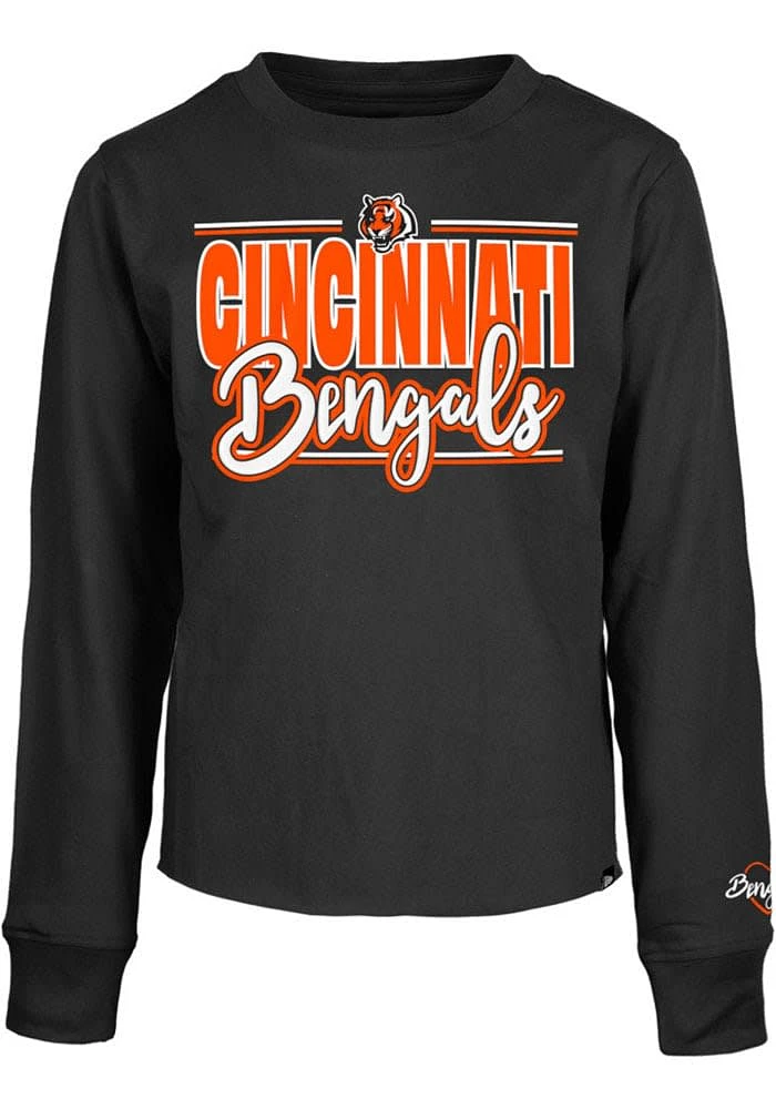 New Era Cincinnati Bengals Girls Black Cropped Wordmark Long Sleeve T-shirt