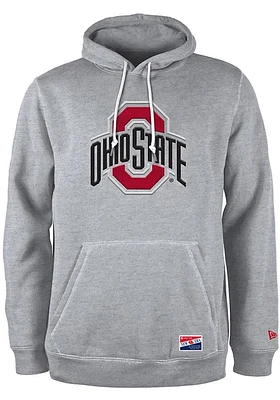 New Era Ohio State Buckeyes Mens Grey Distressed Primary Logo Long Sleeve Hoodie