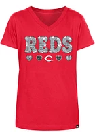 New Era Cincinnati Reds Girls Wordmark Hearts Flip Sequin Short Sleeve Fashion T-Shirt