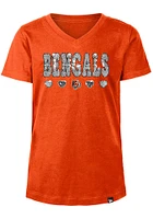 New Era Cincinnati Bengals Girls Orange Wordmark Hearts Flip Sequin Short Sleeve Fashion T-Shirt