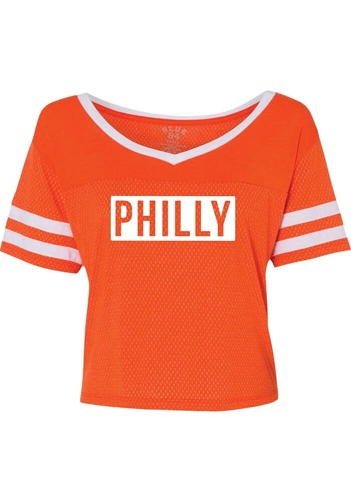 Philadelphia Womens Orange Mesh Crop Short Sleeve T-Shirt