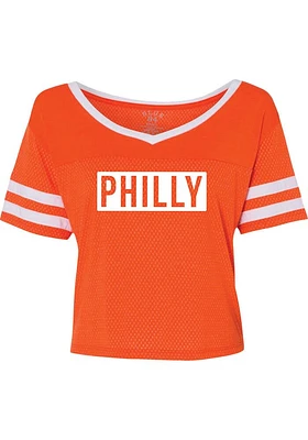 Philadelphia Womens Orange Mesh Crop Short Sleeve T-Shirt