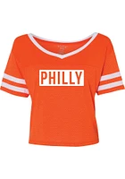 Philadelphia Womens Orange Mesh Crop Short Sleeve T-Shirt