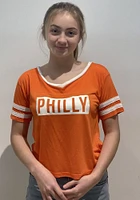 Philadelphia Womens Orange Mesh Crop Short Sleeve T-Shirt