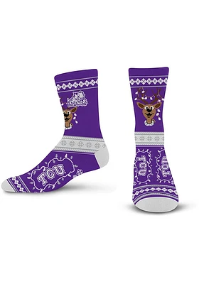 TCU Horned Frogs Sweater Stripe Mens Crew Socks