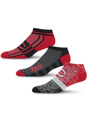 Cincinnati Reds Stripe Stack 3 Pack Mens No Show Socks