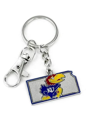 Kansas Jayhawks State Shape Keychain - Blue