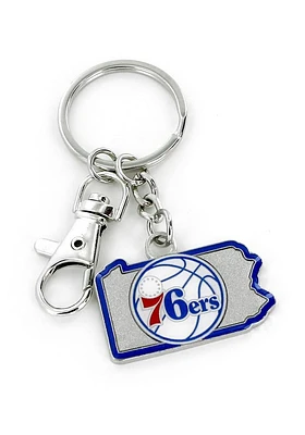 Philadelphia 76ers State Shape Keychain - Blue